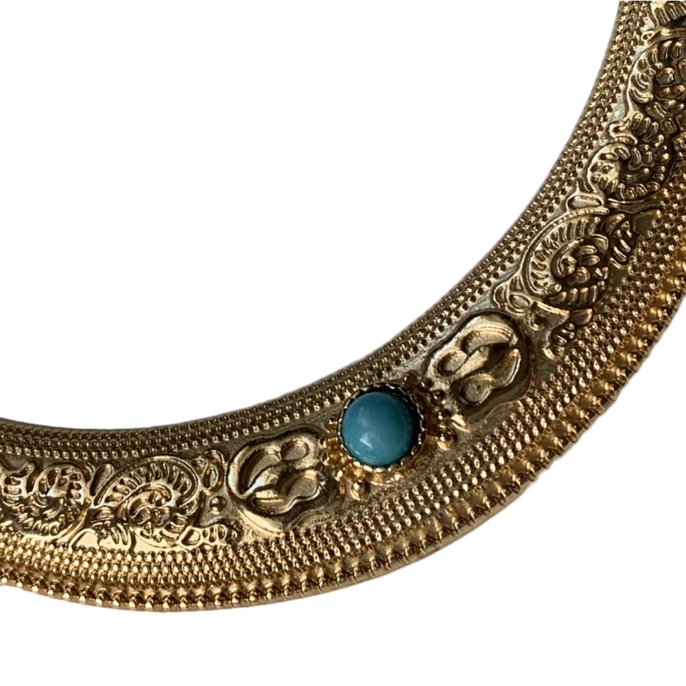 Southwestern Crescent Collar Bib Gold-Tone Necklace Turquoise-Color Cabochon - Picture 3 of 6